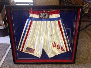 Signed Ali Boxing Trunks custom framed in shadowbox