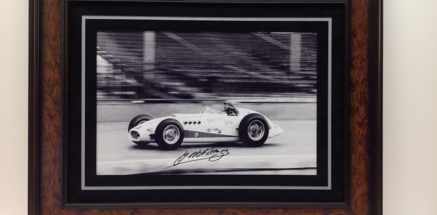 Signed Indy 500 Photo framed with Suede Mats and Wood Frame