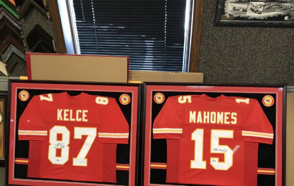 Kelce and Mahomes Framed Jerseys