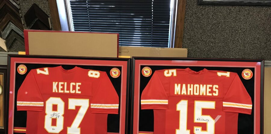 Kelce and Mahomes Framed Jerseys